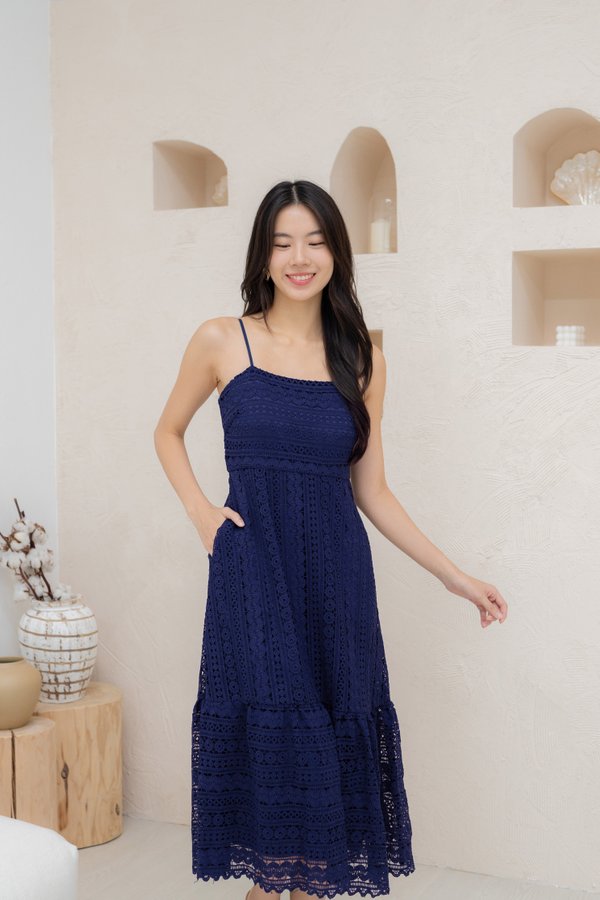*PREMIUM* Rosalie Crochet Straps Dress In Navy