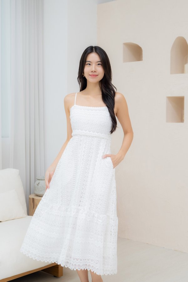 *PREMIUM* Rosalie Crochet Straps Dress In White