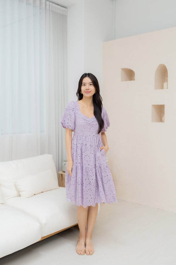Juliette Eyelet Tier Dress In Lavender