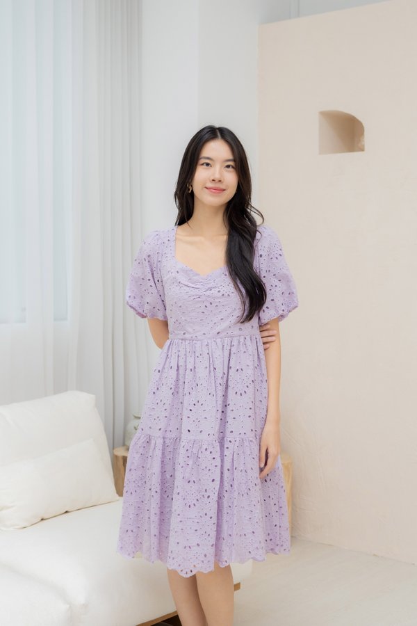 Juliette Eyelet Tier Dress In Lavender
