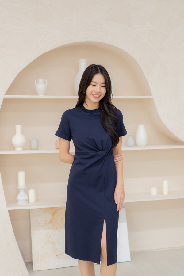 Nina Shift Knot Dress In Navy