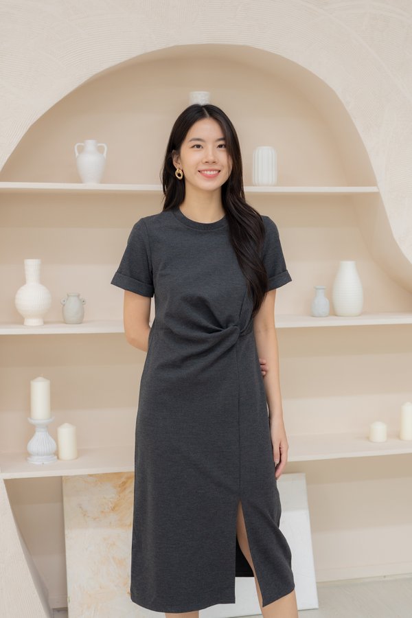 Nina Shift Knot Dress In Grey
