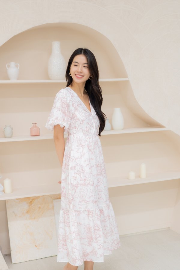 Serena Porcelain Twist Dot Dress In Pink