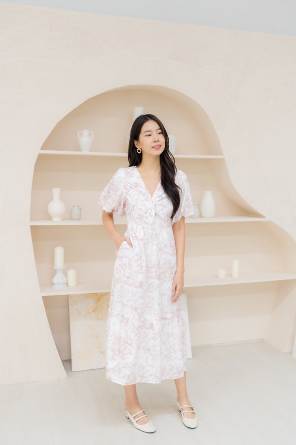 Serena Porcelain Twist Dot Dress In Pink