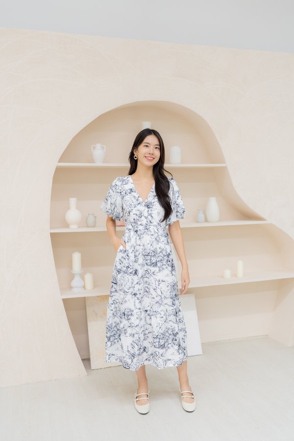 Serena Porcelain Twist Dot Dress In Black