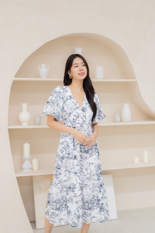 Serena Porcelain Twist Dot Dress In Black