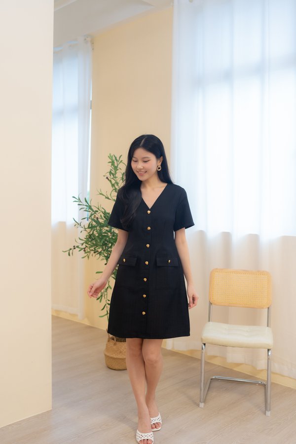 Atelier Tweed Sleeve Dress In Black