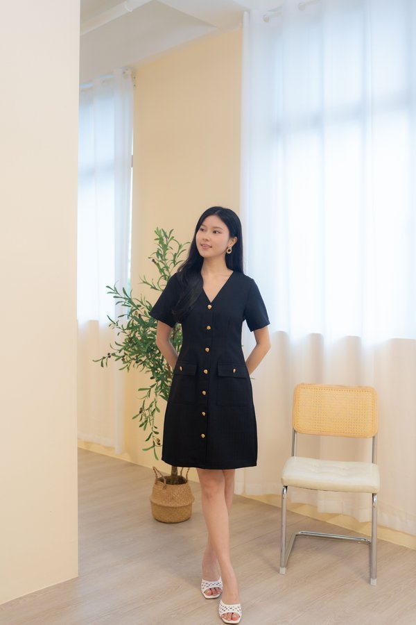 Atelier Tweed Sleeve Dress In Black