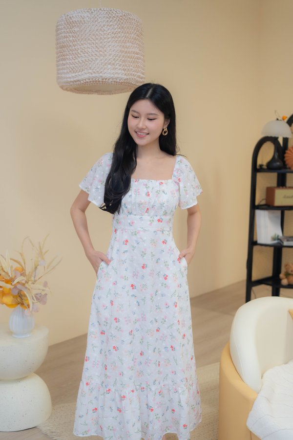 Camellia Embroidery Floral Dress In Pink Red