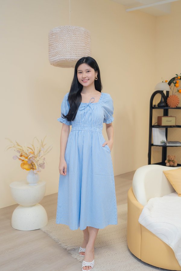 Annie Gingham Sleeve Dress In Blue