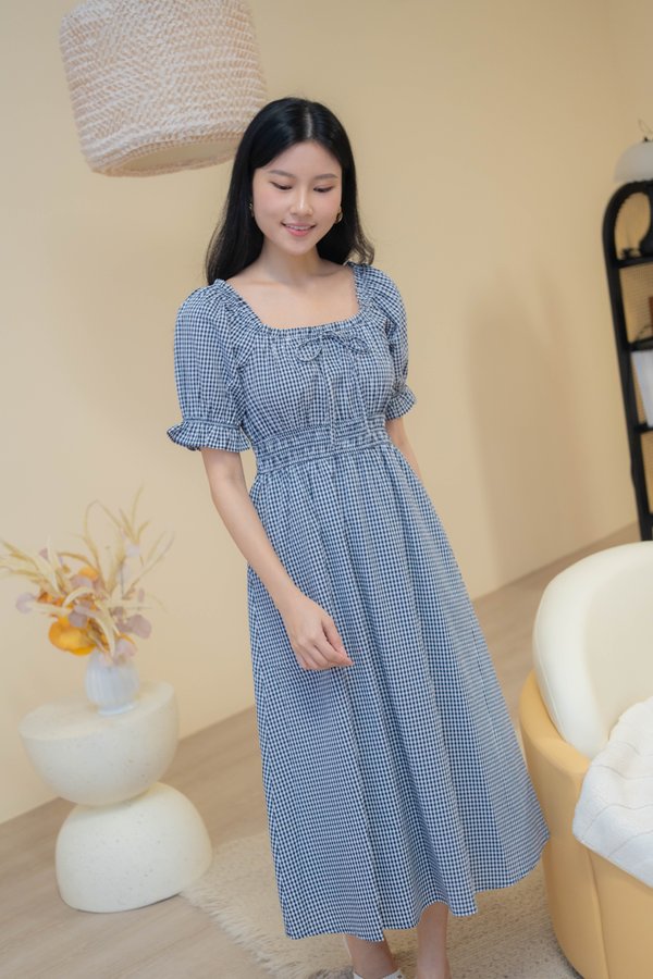 Annie Gingham Sleeve Dress In Black