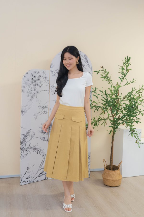 Mirelle Denim Pleated Skirt In Khaki