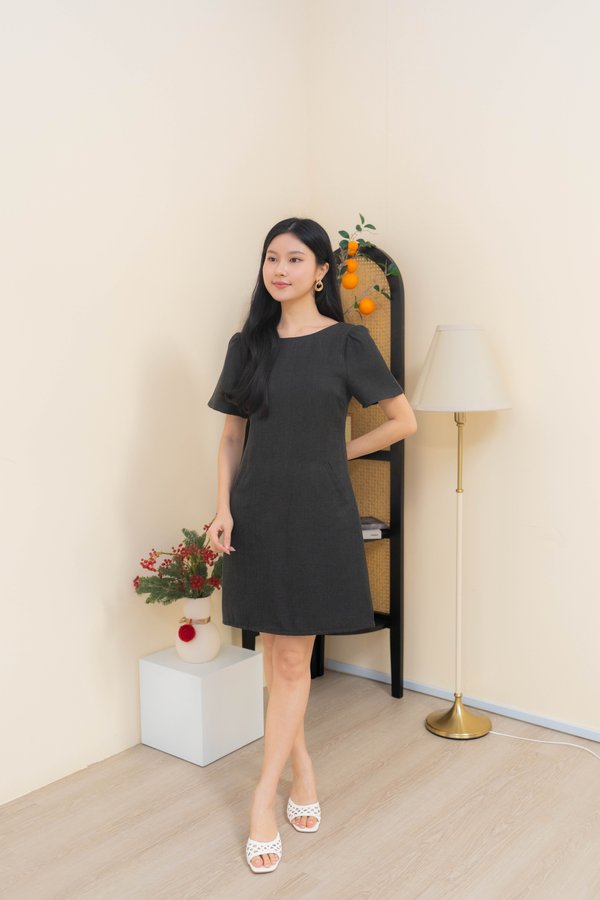 Coco Tweed Shift Dress In Black
