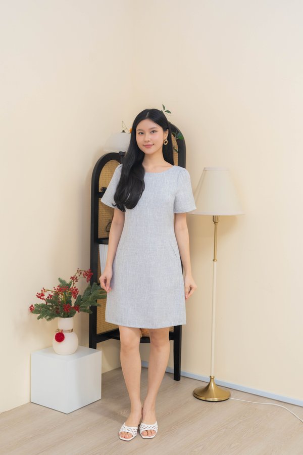 Coco Tweed Shift Dress In Light Grey