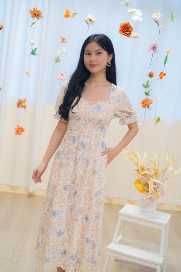 Meadow Floral Eyelet Dress In Pink Purple