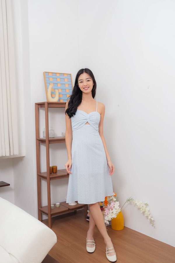 Mariana Straps Eyelet Dress In Light Blue