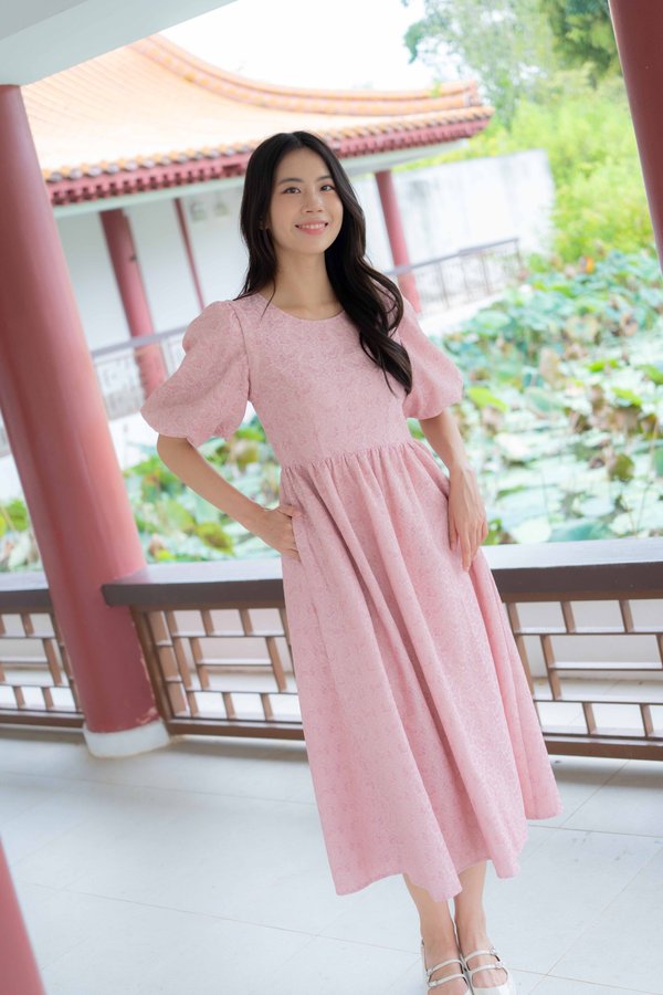 Seraphine Detachable Sleeves Lace Dress In Pink