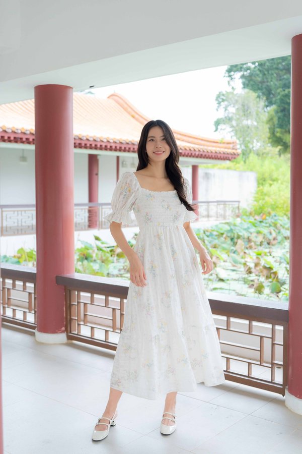 Camille Garden Smocked Dress In Yellow Blue