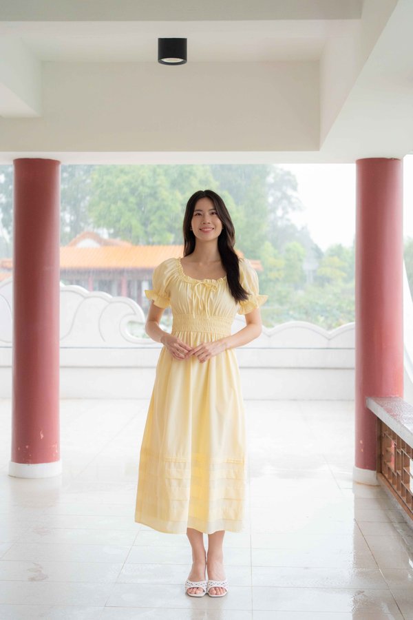 Juliana Frill Sleeves Waist Dress In Yellow