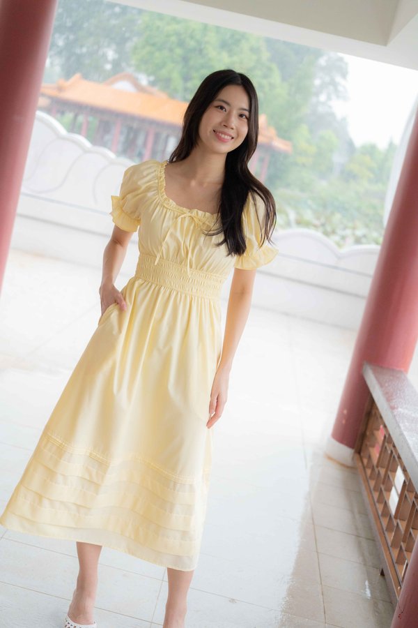 Juliana Frill Sleeves Waist Dress In Yellow