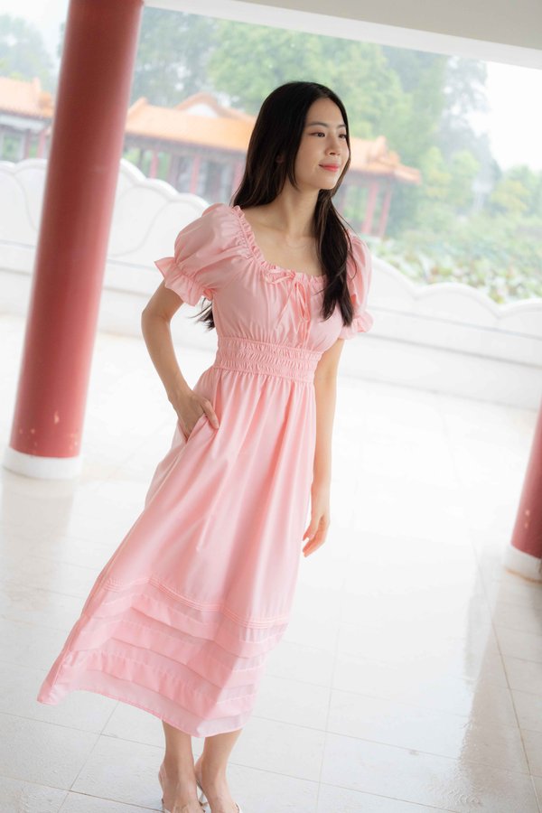 Juliana Frill Sleeves Waist Dress In Pink