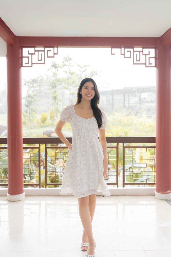 Rosette Floral Prints Dress In Lavender