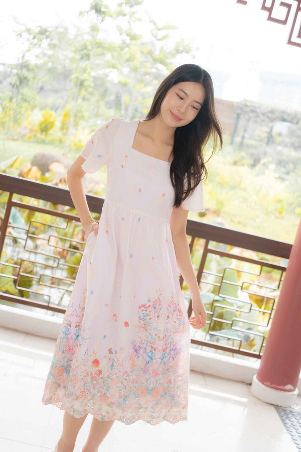 Marielle Garden Flutter Sleeves Dress In Pink