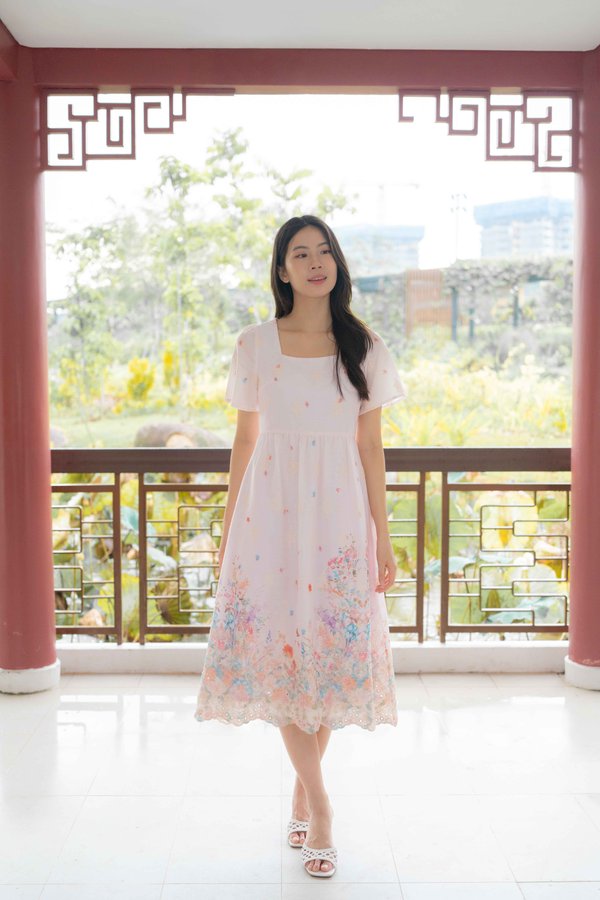 Marielle Garden Flutter Sleeves Dress In Pink