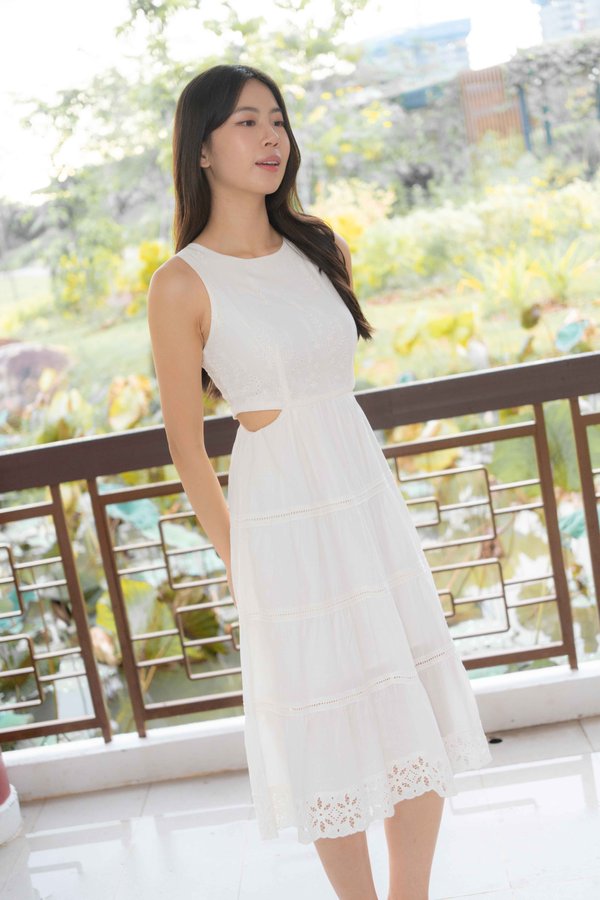 Brielle Tier Side Cut Dress In White