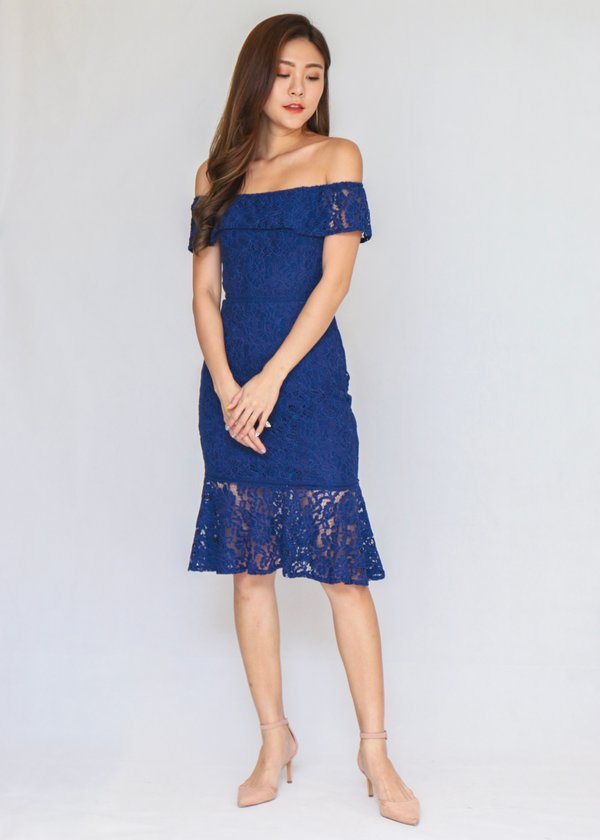  Romantic Lace Off Shoulder Dress In Navy