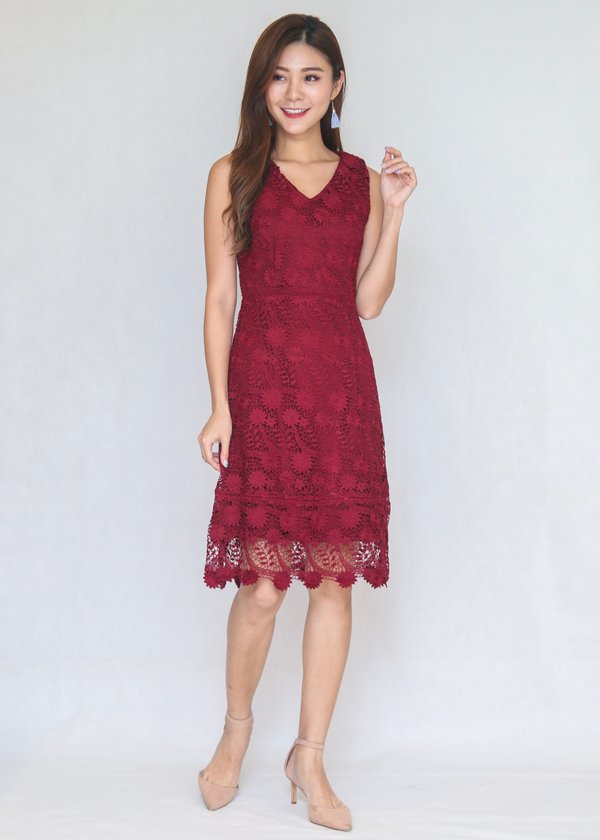 Esterlyn Crochet Dress In Wine Red