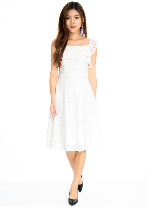 Admire Eyelet Midi Dress In White