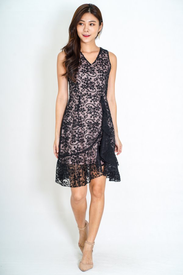 Kye Organza Embroidery Dress In Black 