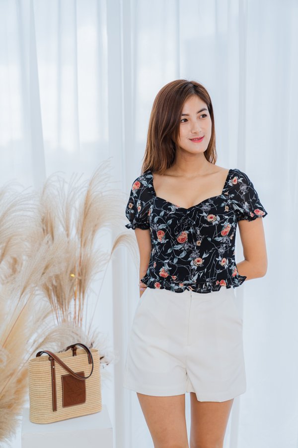 Shirley Floral Top In Black
