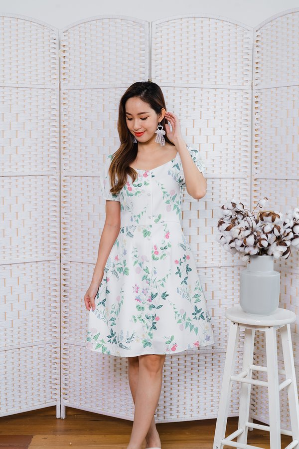 Eileen 2-Way A-Line Floral Dress In White