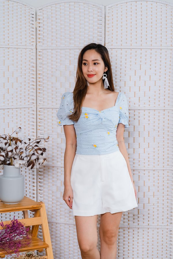 Polly Embroidery Eyelet Sleeve Top In Sky Blue