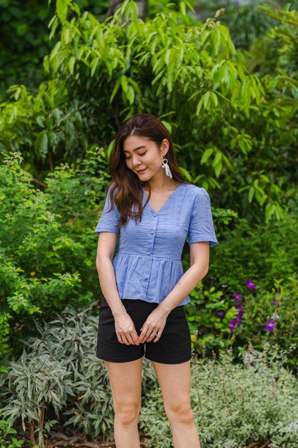 Full Of Hearts Eyelet Top In Blue