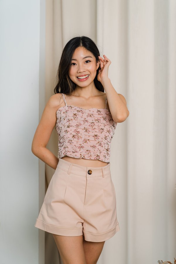 Jamie Floral Ruched Top In Dusty Pink