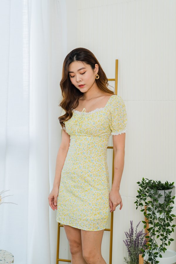 Jaylee Eyelet Dress In Yellow Floral