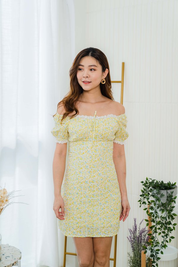 Jaylee Eyelet Dress In Yellow Floral