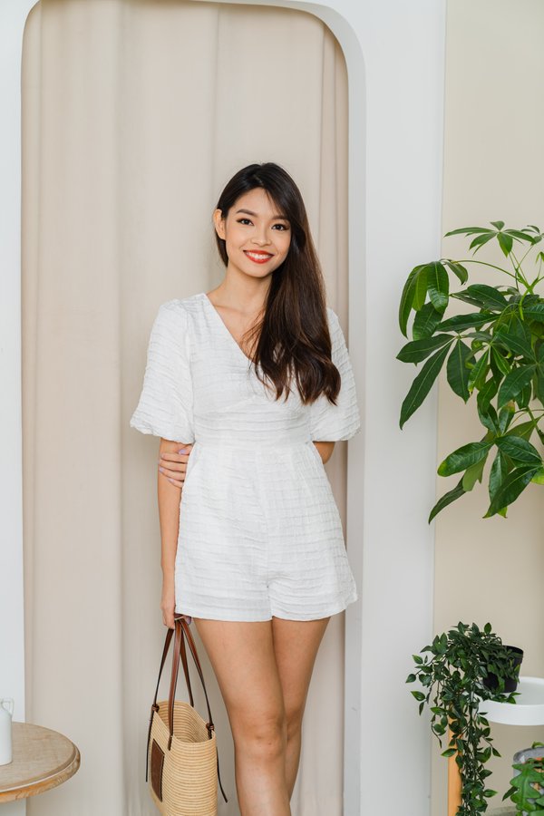 Abby Textured Romper In White