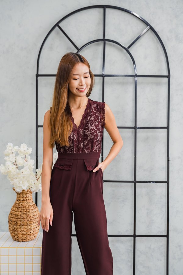 Karina Lace Jumpsuit In Burgundy