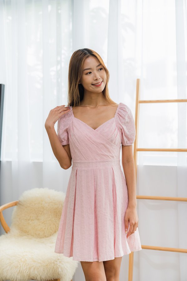 Hailey Eyelet Pleated Dress In Pink