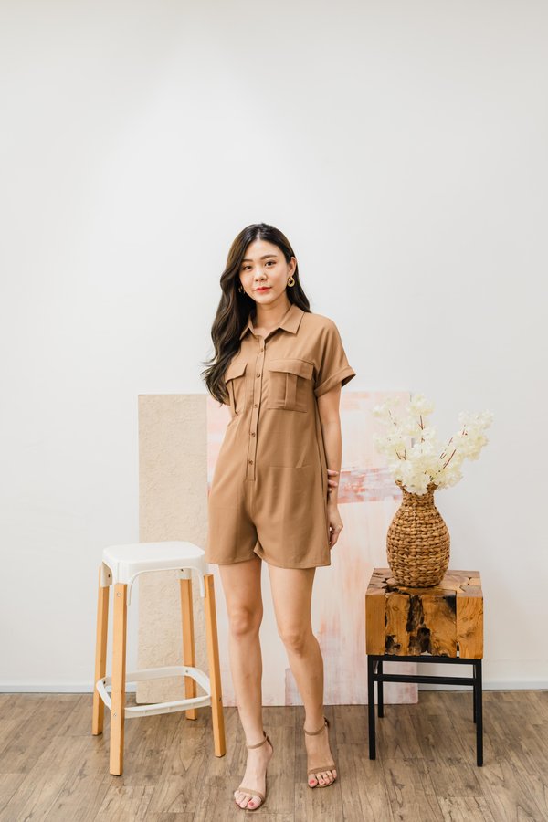Glamping Romper In Coffee Brown