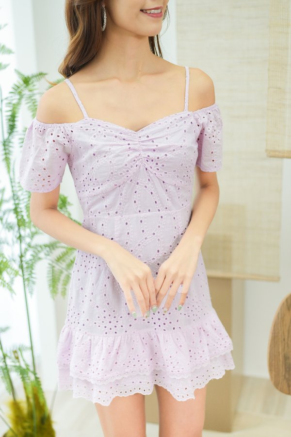 Kelly Sweetheart Eyelet Dress Romper In Lilac